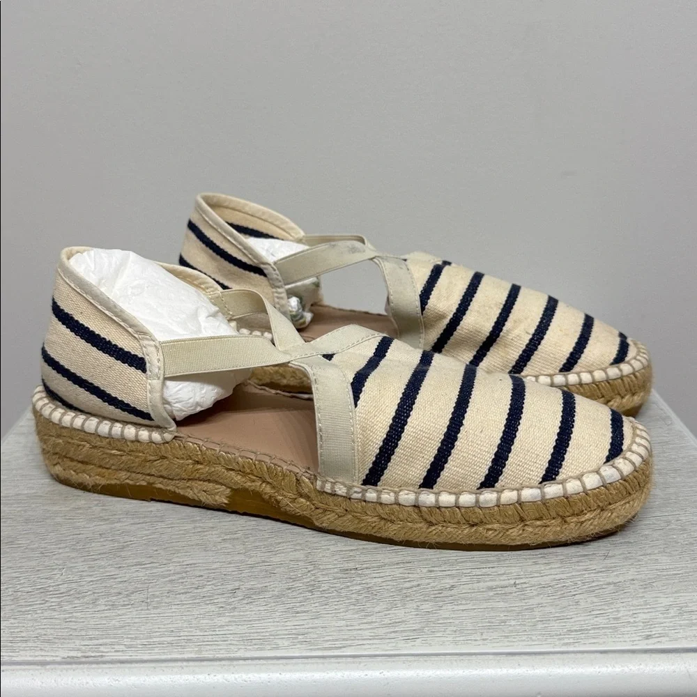 Saint James Women’s Navy and Cream Stripes Espadrilles Size 40